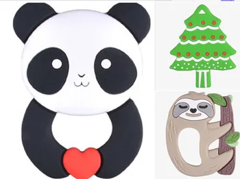 

DHL 100pcs Cute Baby Teether Ring Panda Silicone Teethers Teething Pendant Necklace BPA Free DIY Baby Chew Toy