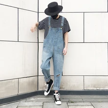 S-xxl! летние мужские джинсы с дырками и вырезами, стиль Харадзюку, мужские и женские модели на подтяжках