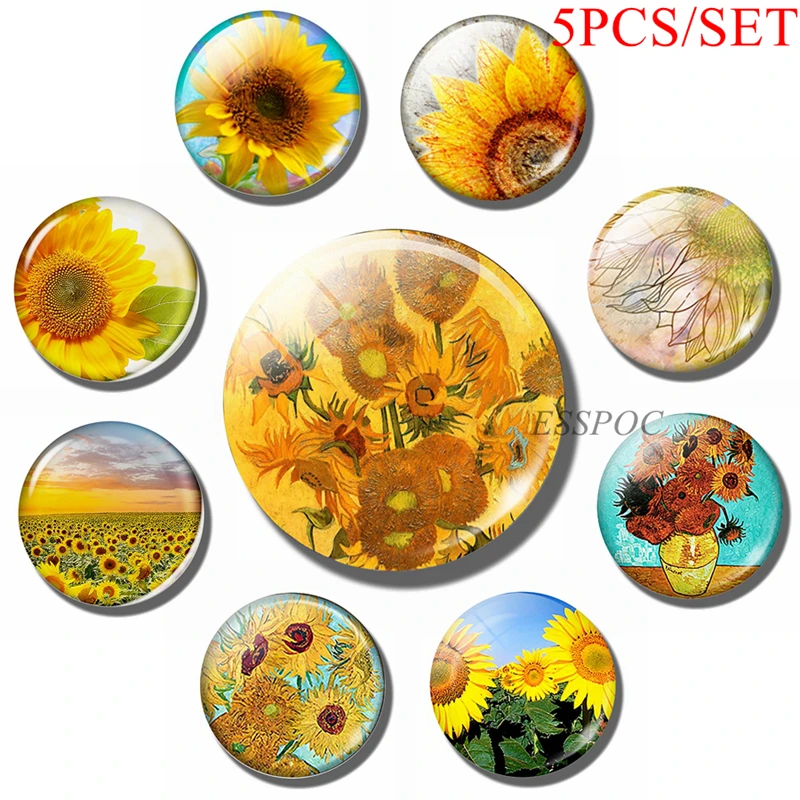

5PCS/SET Sunflower Jewelry Glass Cabochon Dome Jewelry Findings Flower Making DIY Fashion Handmade Accessories Women Gifts
