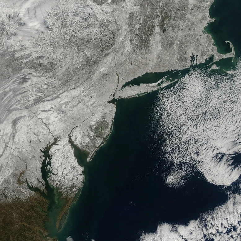 Satellite view of snow in the northeastern United States Poster Print (16 x 12)