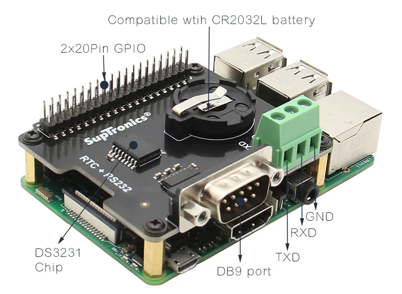 Raspberry Pi X230 часы в режиме реального времени (RTC) DS3231 + RS232 Серийный порт плата расширения для Raspberry Pi 3 Модель B + Плюс/3B/2B/B +