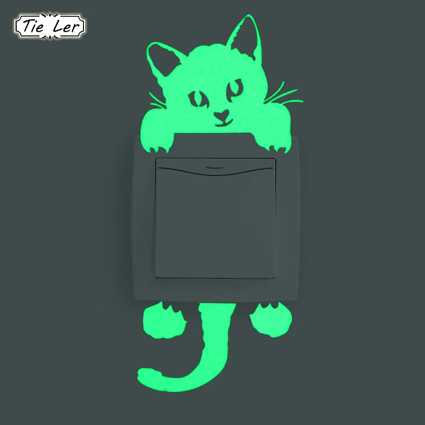 

TIE LER 5PCS 5 Different Styles Luminous Switch Sticker DIY Cute Cat Bedroom Fluorescent Home Decor Wall Sticker