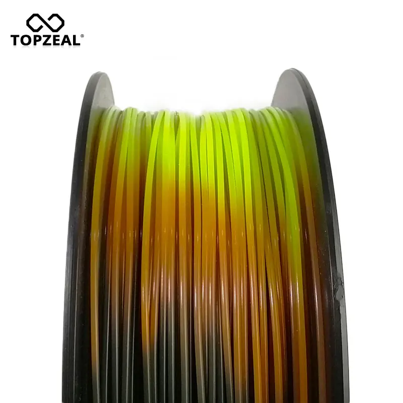 Cena TOPZEAL nowo PLA Tri Temp zmień kolor Lava 3D Filament drukarki, czarny na czerwony na żółty, 1KG 1.75mm z tolerancją + 0.05mm