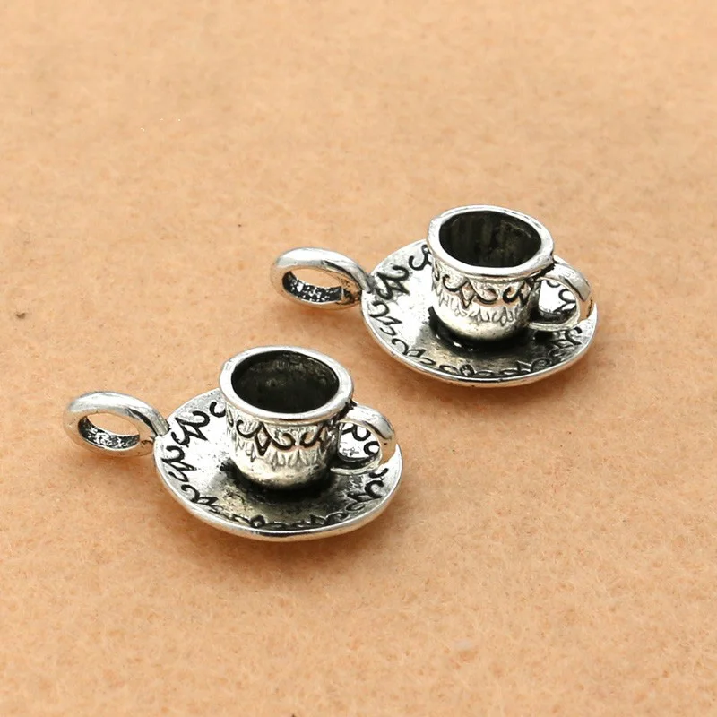 

KJjewel Tibetan Silver Plated Coffee Cup Teapot Charms Pendants Jewelry Making Bracelet Findings Diy Handmade Crafts Accessories