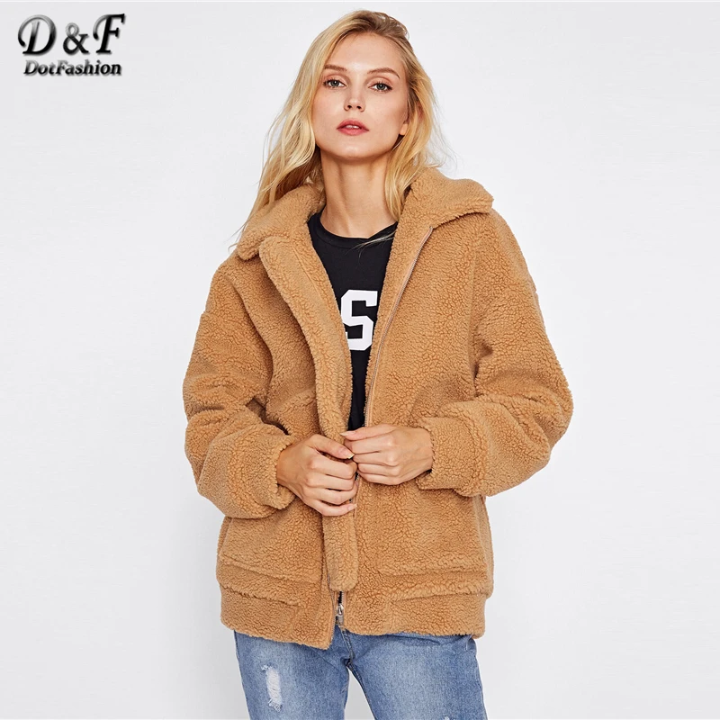 Chameau Surdimensionné Col Femelle Très Goût Éclair D'hiver Épaule Manches Bon Camel Style Dotfashion Drop Longues Manteau Polaire Nouveau Fermeture Veste dtqgtw