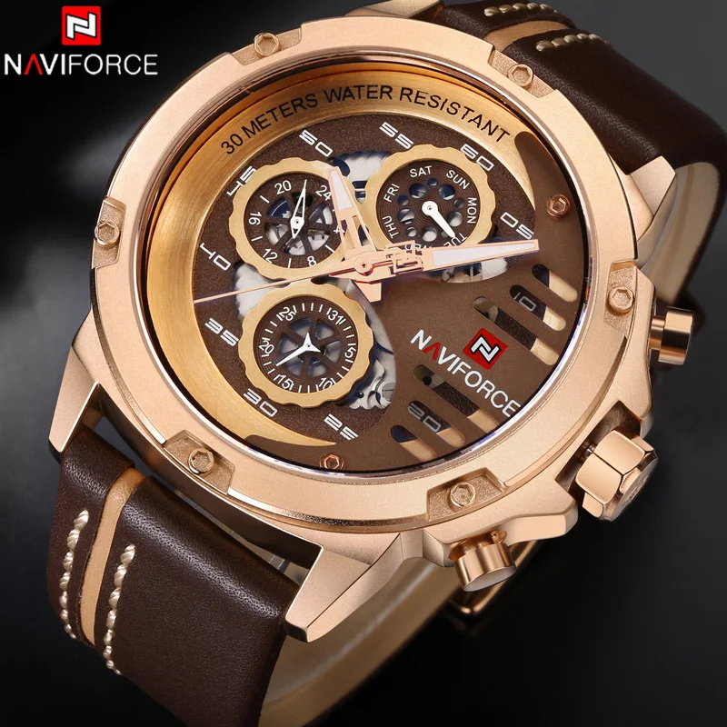 

Relogio Masculino NAVIFORCE 9110 Men Watch Top Brand Luxury Gold Sport Waterproof Military Wristwatch Leather Quartz Male Clock