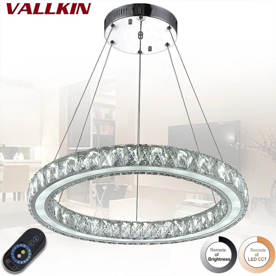 

LED Pendant Light Minimalist Round Ring Crystal Hanging Lamps Modern Lights Indoor Home Lighting for Dining with Remote Control