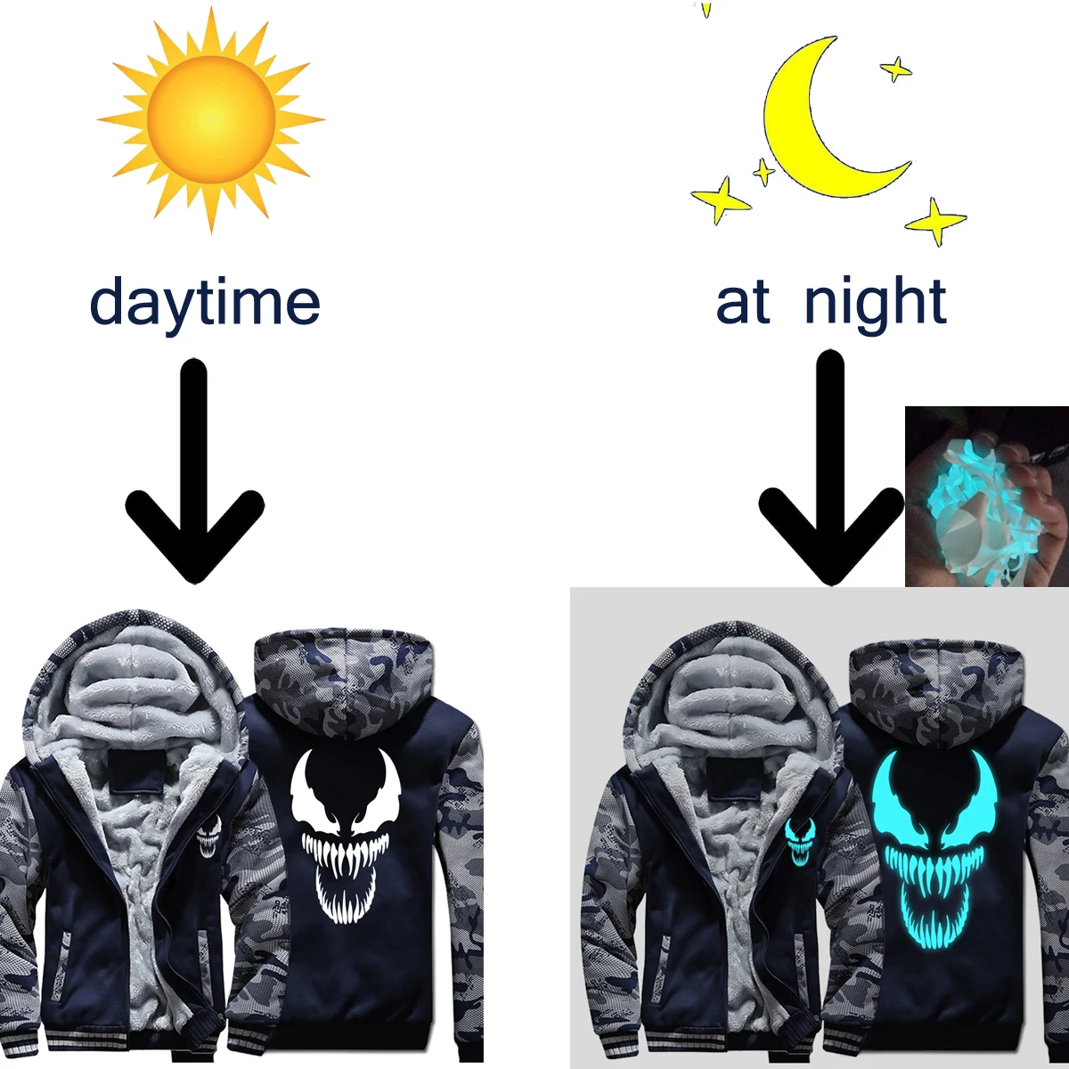 Venom толстовки для мужчин фильм ночь светящиеся толстовки с капюшоном Harajuku пальто Зимняя Толстая флисовая куртка Прохладный фосфоресцирующий уличная одежда