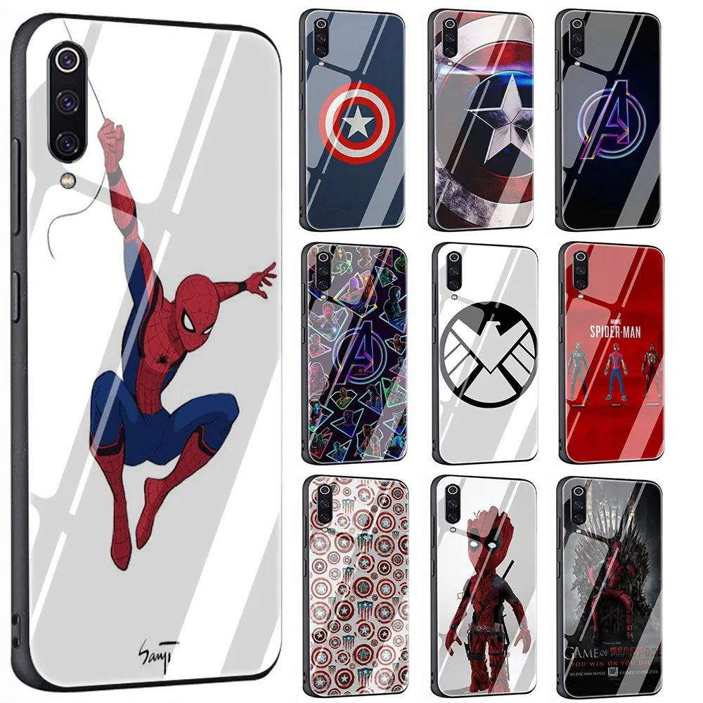 

Marvel Spider-Man Tempered Glass Cover Case for Xiaomi 8 Lite A1 A2 9 Redmi Note 5 6 7 Pro 6A 4X F1