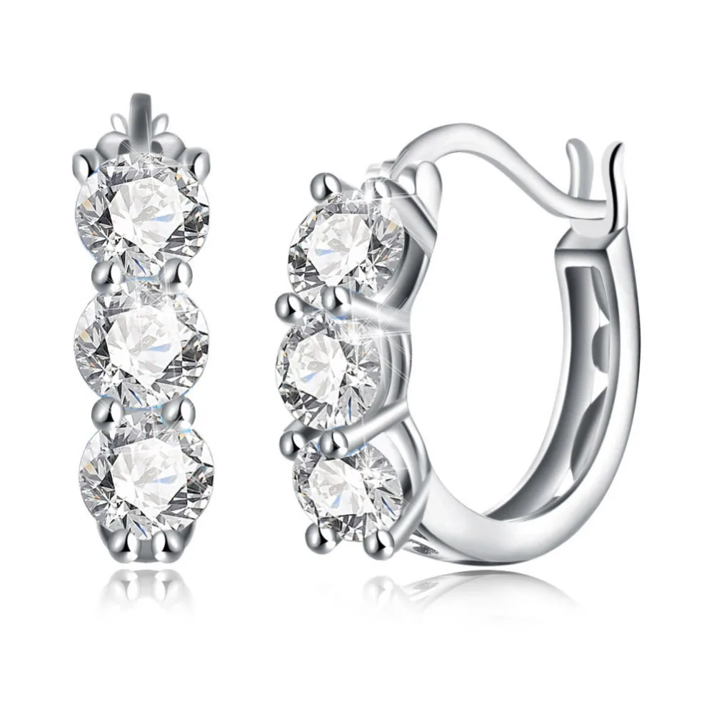 

100% 925 Sterling Silver women hoop earring Dazzling CZ Crystal Circle Round Hoop Earrings for Women Sterling Silver Jewelry