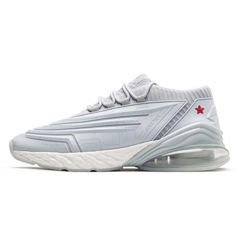ONEMIX кроссовки для мужчин, обувь для бега для женщин, кожаная обувь, амортизирующая Подушка, мягкая энергетическая подошва, Уличная обувь для бега - Цвет: white grey