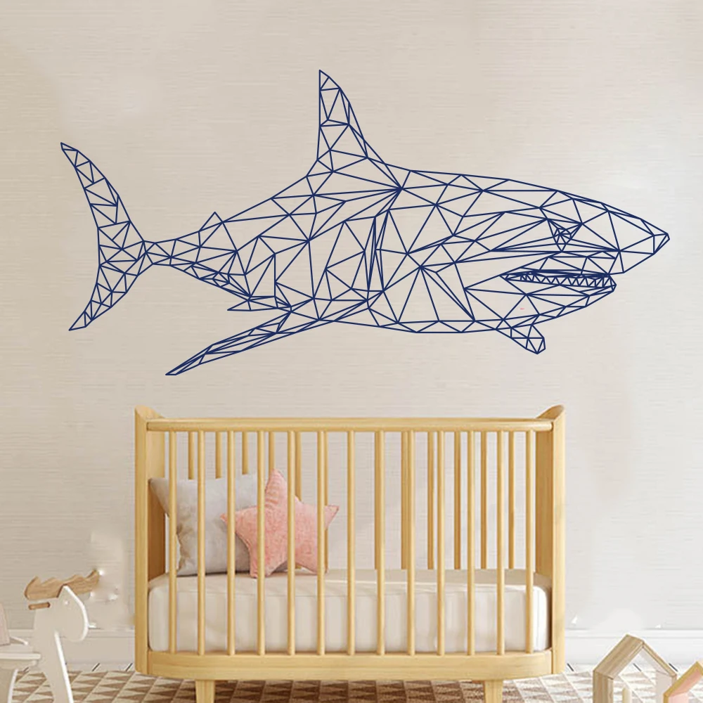Geometric Shark Whale Fish Ocean Wall Sticker Baby Nursery Kids Room Large Cartoon Shark Fish Under Sea Animal Wall Decal Vinyl  (3)