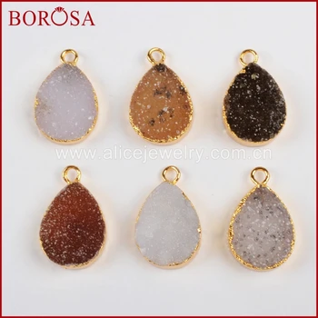 

BOROSA 5PCS Gold Color Drop Natural Agates Druzy Geode Charm Fashion Drusy Pendants for Necklace for Earring Jewelry G0815