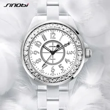 Модные брендовые часы SINOBI Relogio Feminino, женские керамические белые часы, женские повседневные часы с кристаллами, блестящие часы для девушек