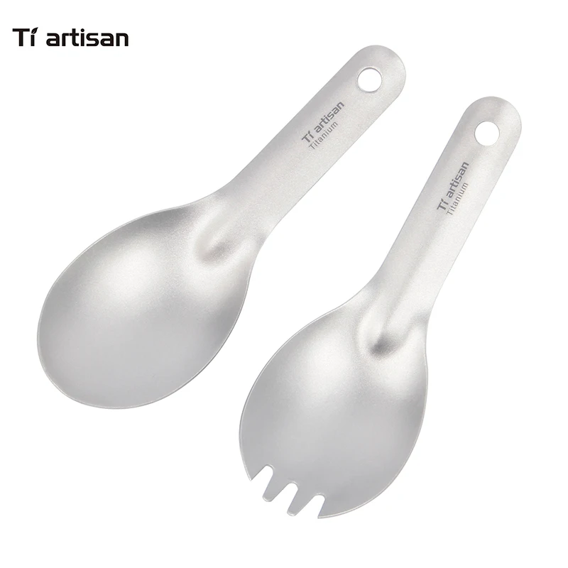 Baratos Tiartisan portátil de titanio puro pequeña cuchara y tenedor de Camping al aire libre vajilla