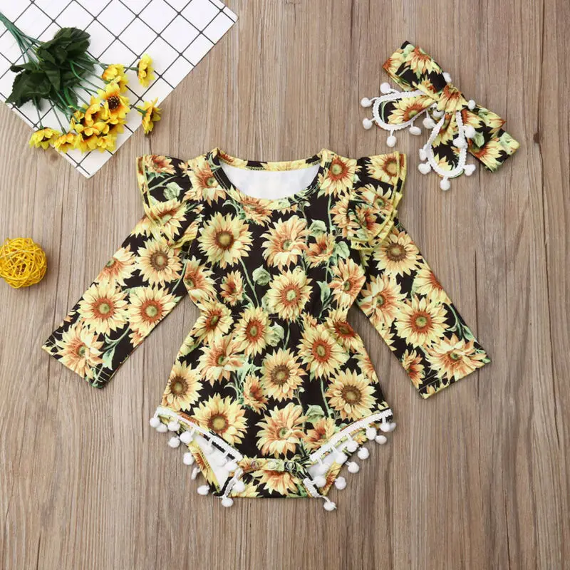 

Newborn Baby Girls Sunflower Clothes Ruffle Long Sleeve Romper Autumn Outfit