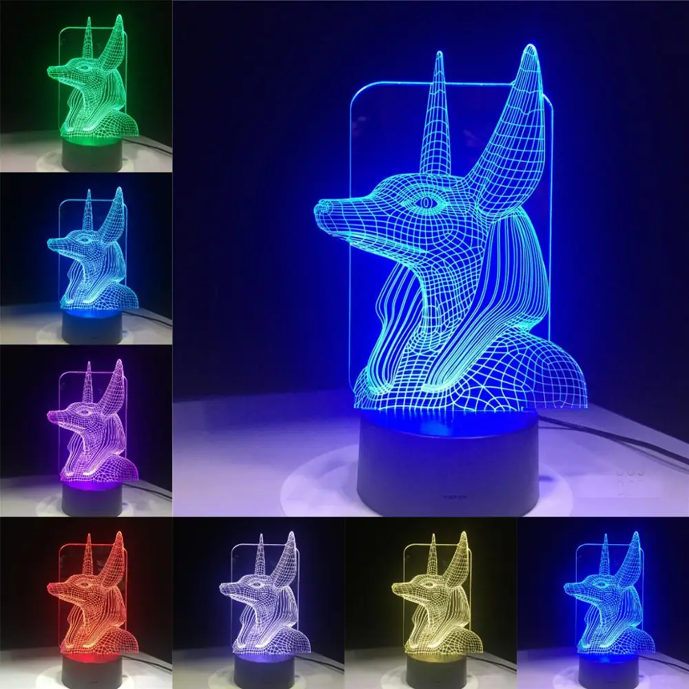 Древний Египет Anubis 3D лампа сенсорный пульт дистанционного управления черно