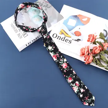 

Men's Fashion Floral Printed Tie Casual Cotton Business Tie Narrow Skinny Men's Dress Accessories Corbatas Gravata