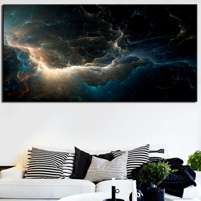 Modern Minimalist Art Abstract Print no framed painting Black and blue