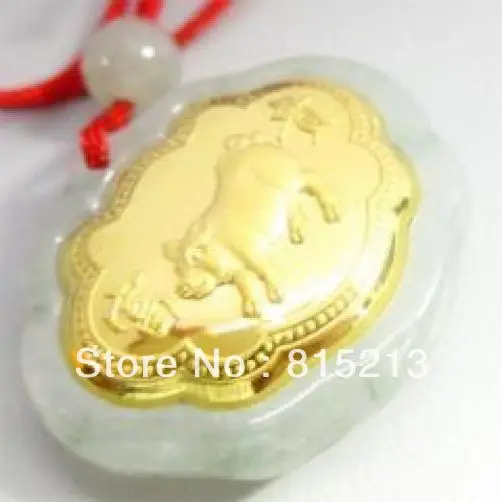 

HOT SELL - HOT594 Natural Jade Agate 24k Gold Zodiac Pig Necklace -Top quality free shipping