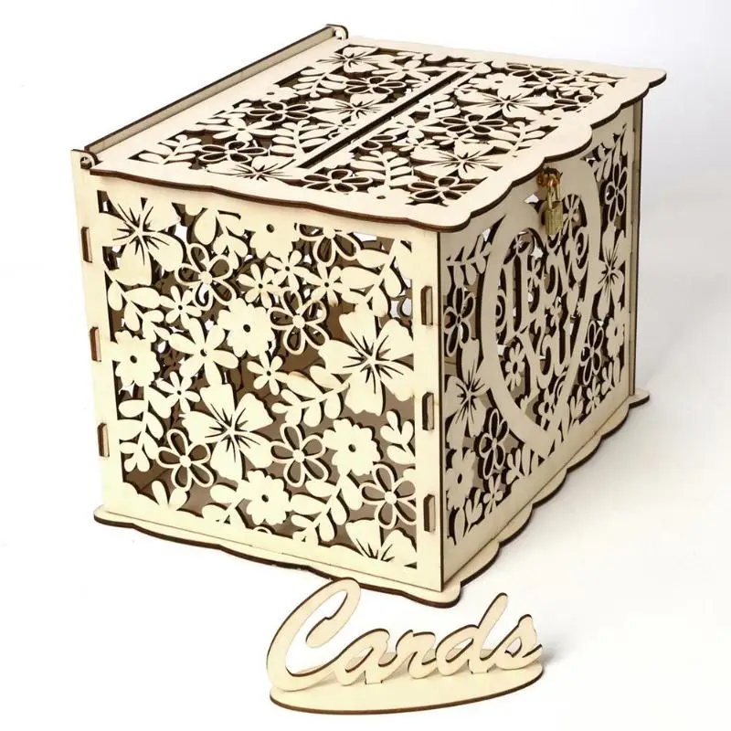 Контейнер для свадьбы, дня рождения, Декор, деревянная коробка для свадебной подарочной карты, копилка с замком, красивые свадебные украшения, принадлежности