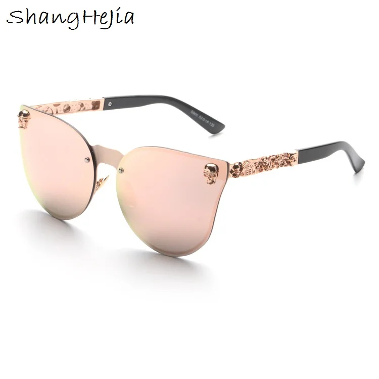 

New Rose Gold Skull Sunglasses Women Brand Designer Sun Glasses For Ladies Retro Metal Anti-Reflective Female
