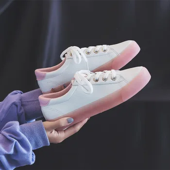 

White Sneaker Women Pink Casual Shoes Artificial Leather Lace Up Jelly Sole 2019 Summer New Girls Fashion Shoes Trainers Yellow