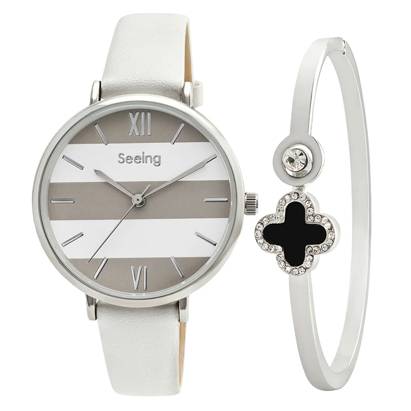

chic style lady watch popular fashion france design for women leather watch fashion style with silver lucky bangle jewelry girl