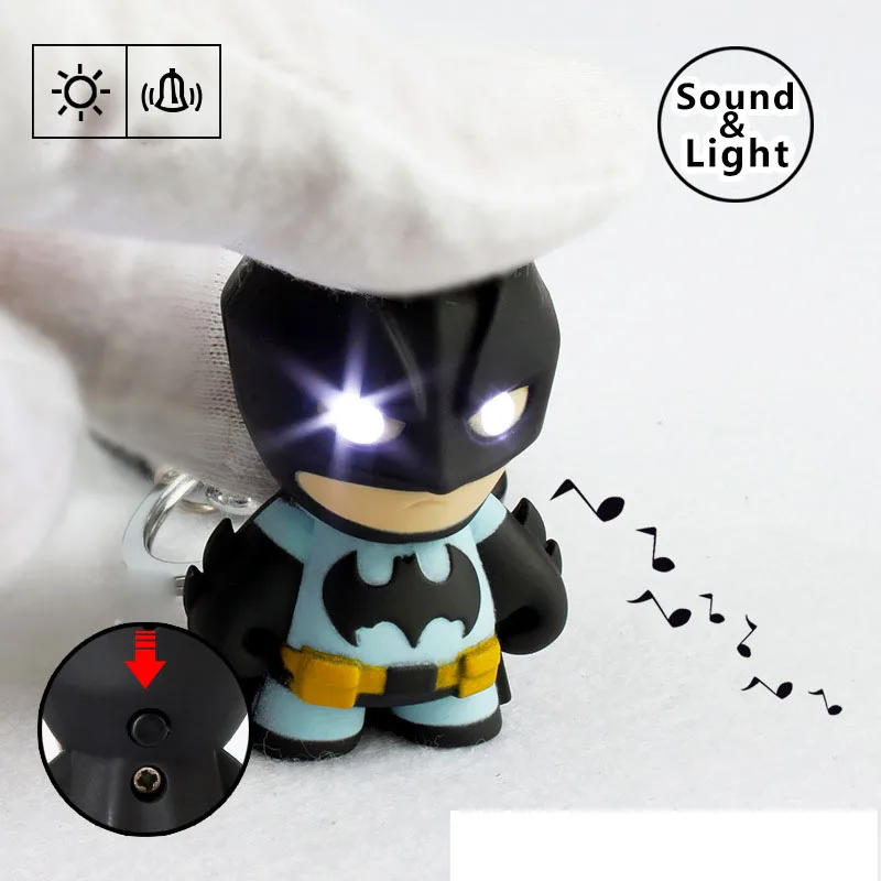 Superhero Batman LED Keychain Flashlight Pendant Key Figure Keyring Doll Gift 