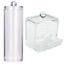 Acrylic Cotton Swab Organizer Box Portable Round Container Storage Case Make up Cotton&Pad Box For Home boite de rangement #555