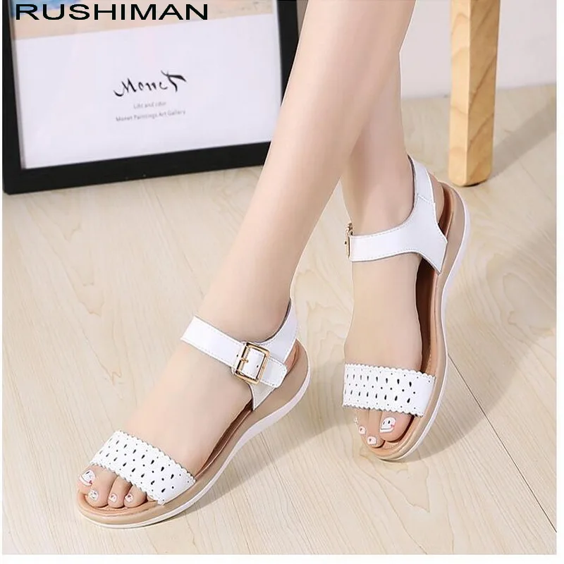 

Women sandals 2018 summer genuine leather flat sandals Soft comfortable flat sandals female white gladiator sandals