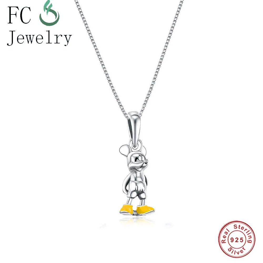 

Authentic 100% 925 Sterling Silver Lovely Orange Enamel Shoes Mickey Animal Pendants Necklace for Women/Kids Fine Jewelry Gift