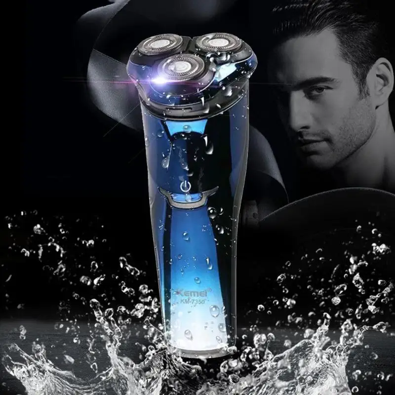 Kemei KM-7350 3D Triple Floating Electric Shaver Rechargeable Face Shaving Machine Beard Trimmer Men Shaver Hair Razor цена Kemei KM-7350 3D Triple Floating Electric Shaver Rechargeable Face Shaving Machine Beard Trimmer Men Shaver Hair Razor цены онлайн