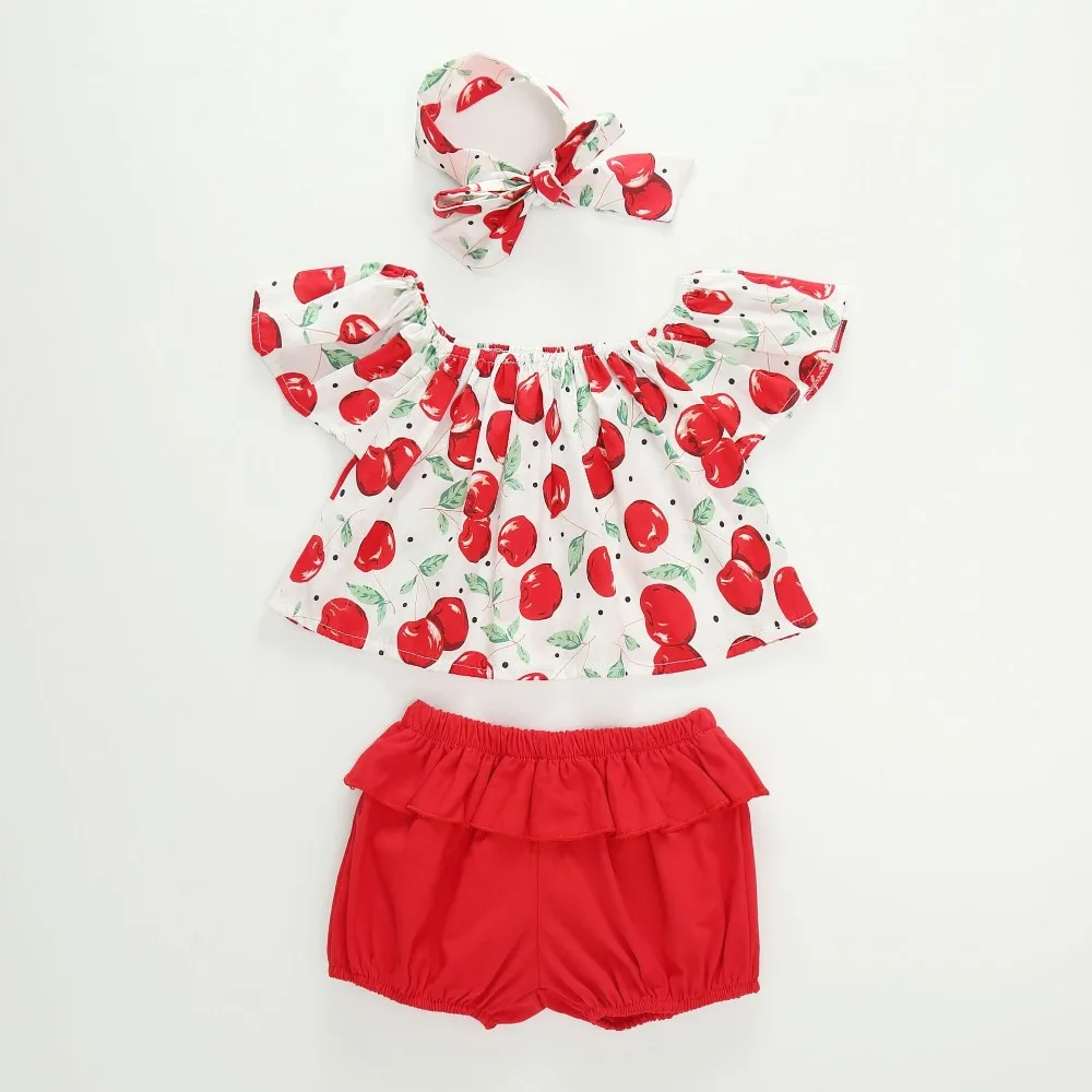 

Baby Girls Children Kids Clothing 2pcs Sets LOVELY Flower Sleeveless Vest T-shirt Tops Vest + Red Pants + Headband Outfit Girl