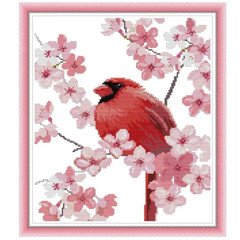 

OOTDTY Bird Flowers DIY Handmade Needlework Counted 14CT Printed Cross Stitch Embroidery Kit Set Home Decoration