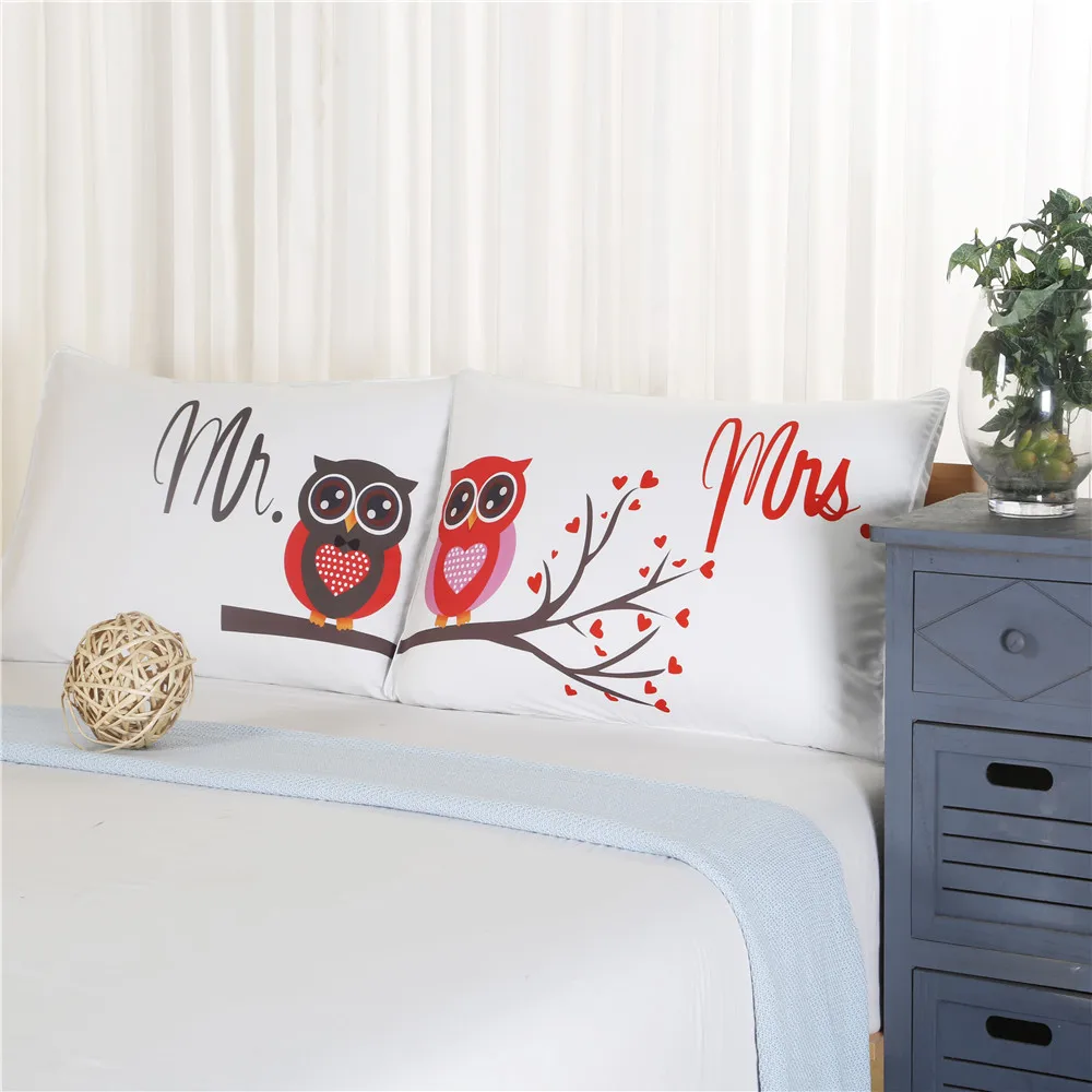 

100% Polyester His and Hers Pillowcase Series Lover Owl Colourful Cartoon Pattern Pillow Cases Valentine's Day Gift