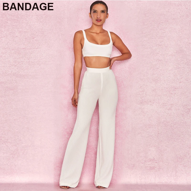 two piece pants set white