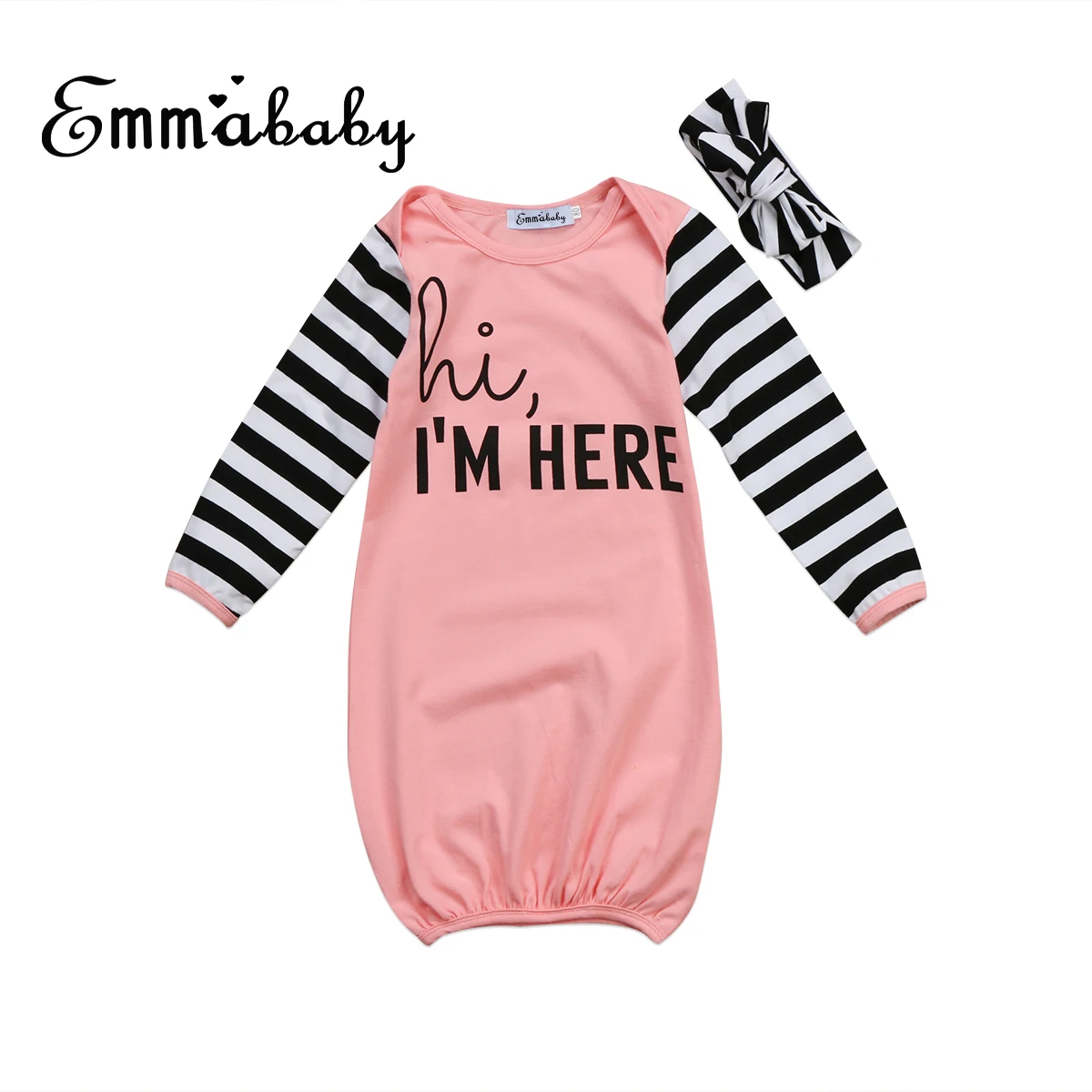 Emmaaby/спальный мешок для новорожденных детей от 0 до 18 месяцев, одежда для сна с длинными рукавами+ повязка на голову/шапка, 58 см, забавное ночное белье с надписью для малышей, теплый спальный мешок