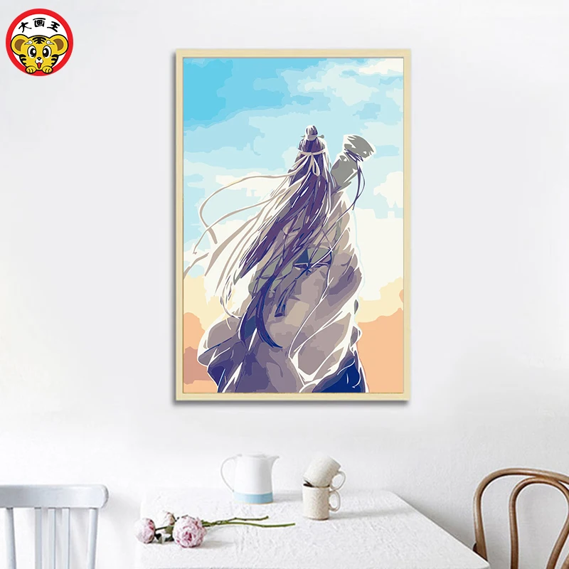 Online Malerei durch zahlen kunst farbe durch zahl der zauberer der teufel, anime hause dekoration malerei könig DIY digitale malerei hand pa