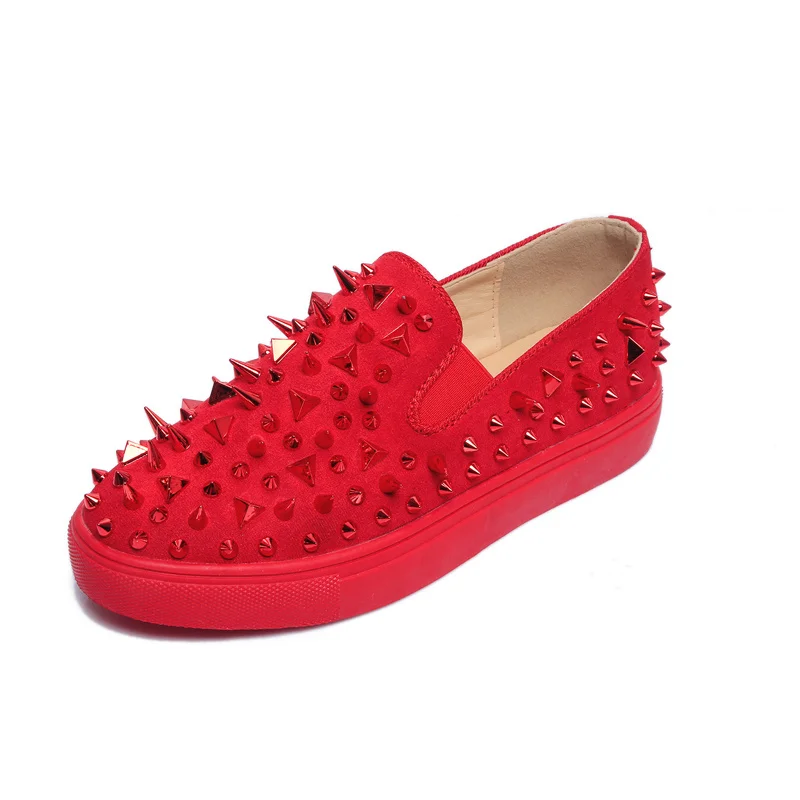 Noir Nouveau Cuir Bout 42 or Mocassins Rond Chaussures Confortable rouge Or forme En Troupeau Rivets Zapatos Dames Rouge 2018 Noir Slip Plate Casual Sur Femmes d8nWOdx1