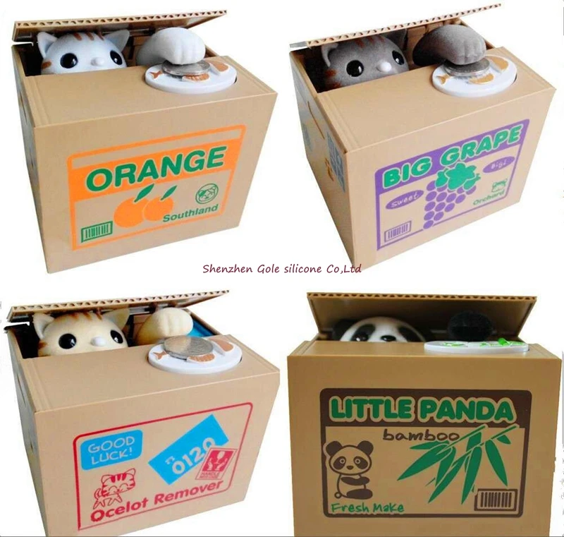 

180pcs/lot Automated panda baboon pig dog mouse itazura cat steal coin piggy bank saving money box coin bank kids gift 16 models