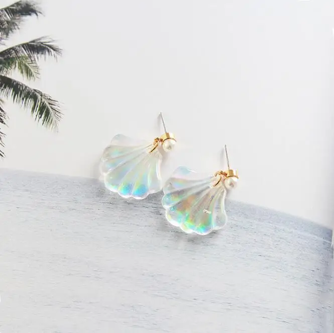 

1Pair Romantic Resin Colorful Mermaid Rainbow Pearl Shell Earrings