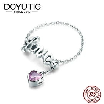 

DOYUBO Authentic 925 Sterling Silver Rings For Women Lovely Heart Shape Pink Cubic Zirconia Ring Adjustable Fine Jewelry AGB060
