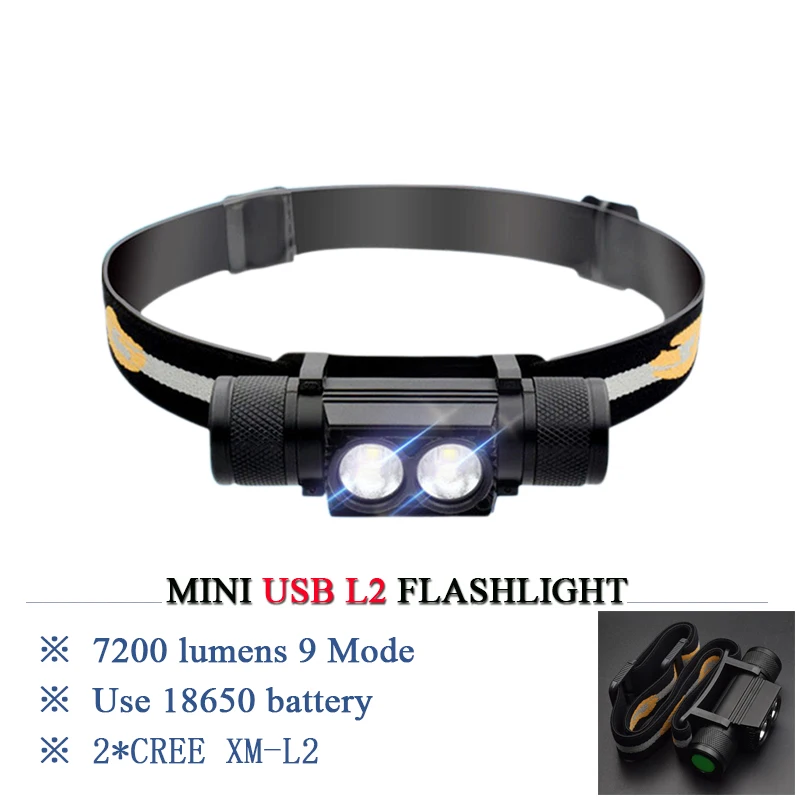 

led headlamp USB cree xm l2 headlight waterproof Head flashlight torch led head light 18650 rechargeable battery camping light
