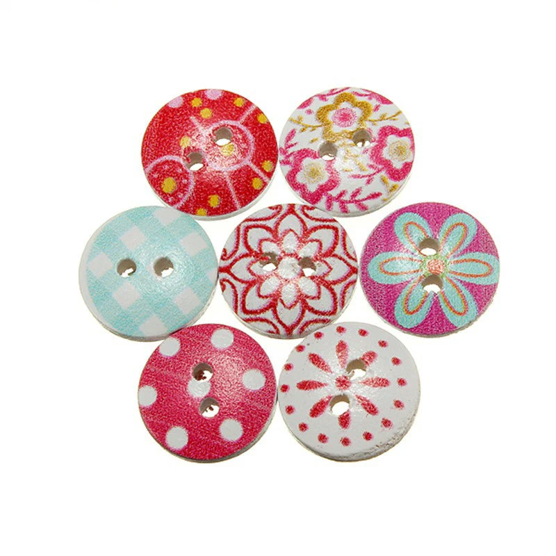 

100PCS Circular Button Random Mix Wooden Painting Buttons Craft Sewing Accessories DIY Cardmaking Tools Button Decoration