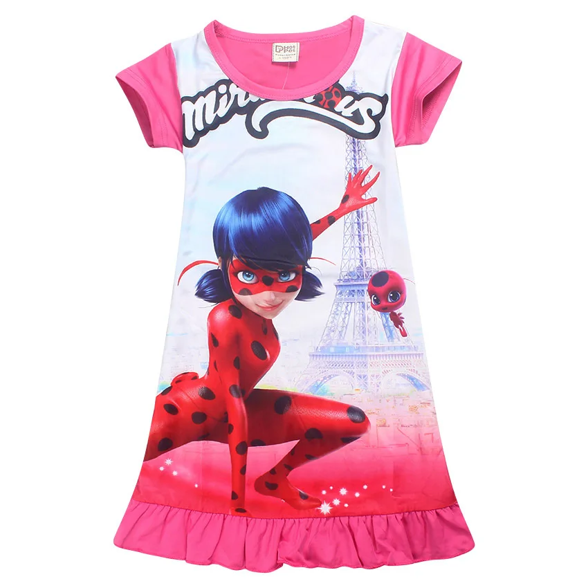 

Lady Bug Moana Trolls Cartoon Clothes Kids Short Sleeve Dress Miraculous Ladybug Dresses for Girls Summer Evening Party Clothing
