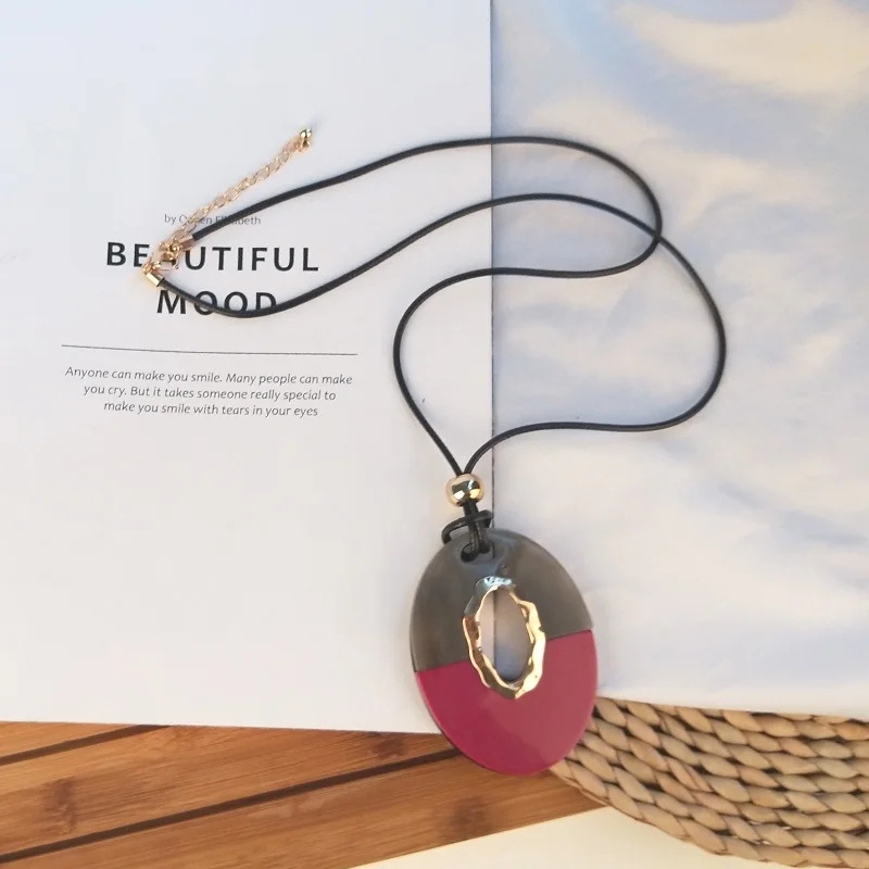 Guanlong Classic Fashion Acrylic Necklaces Women With Big Resin Geometric Pendant Long Leather Chains Necklace Gifts Jewelry (2)