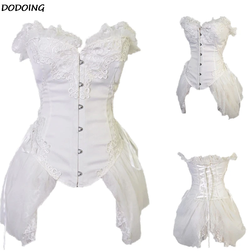 DODOING Women Gothic Bustier Top Corsets Dress Bodyshaper Waist Trainer High Sexy Lace Up Ribbon Corselet 50% off Clearance Sale