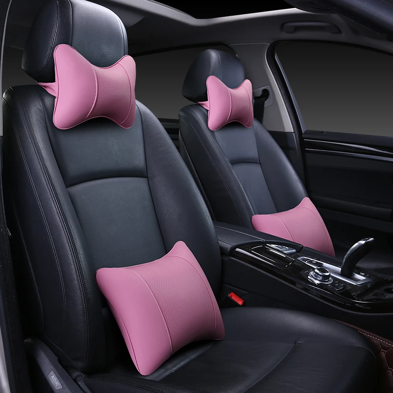 A pair of leather neck Cervical spine cushion neck pillow neckrest for general car headrest backrest