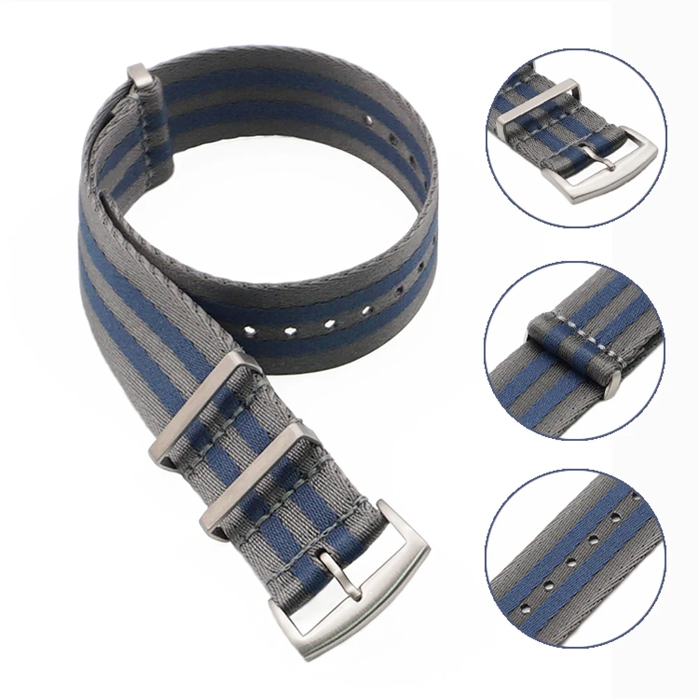  20 22 mm Blue/Grey Striped Nato Strap for Army Sport Watch Nylon Watchband Strap On For Hours For James Bond Watch